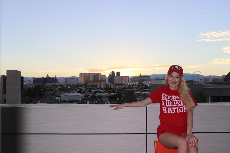 Harmony at the top of Hospitality Hall overlooking the Las Vegas skyline.