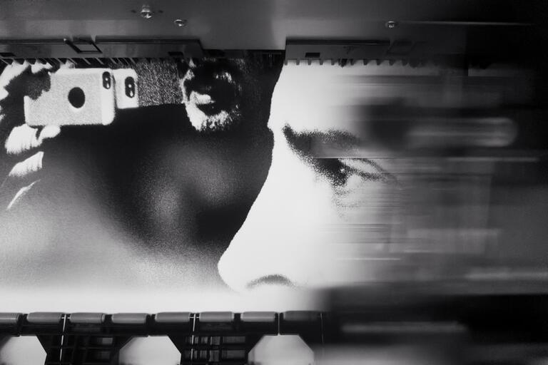black and white image that shows close up of eyes from side profile