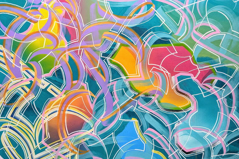 detail of colorful acrylic on canvas abstract painting