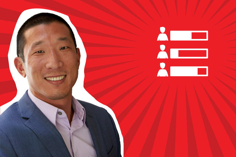 graphic with portrait of man, red background and third-party candidate icon